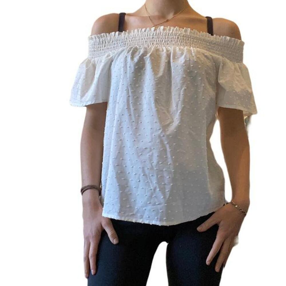 White ruffly square neck